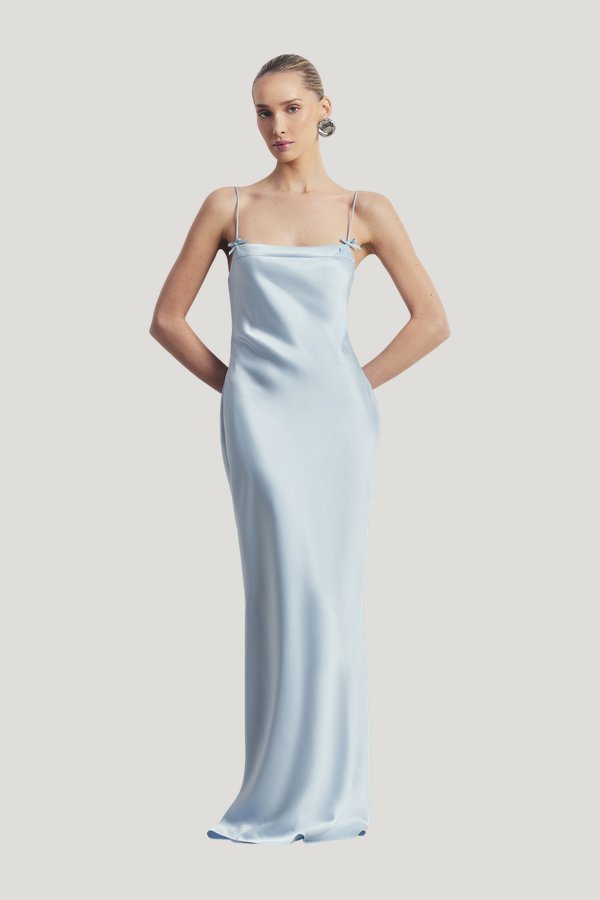Satin 90's Slip Dress with Bow Detail — model side
