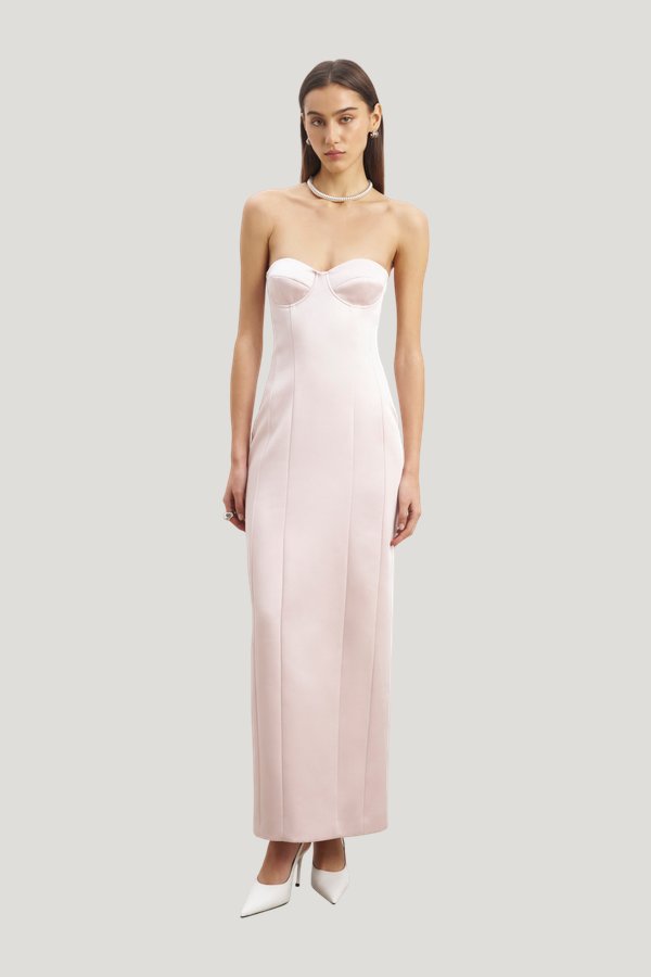Satin Column Corset Maxi Dress — model front