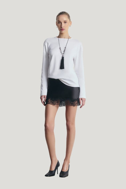 Satin Lace Detail Mini Skirt — model front