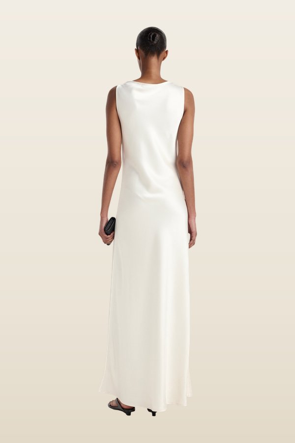 Scoop neck satin dress — model back