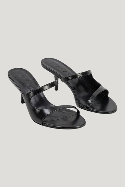 Serena Black Semi Patent Leather Slip-On Mule — model front
