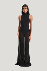 Sheer High Neck Racerback Gown — model front