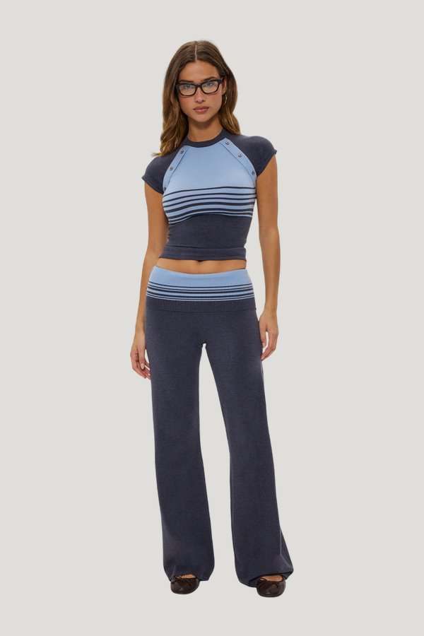 Shore Low Rise Knit Pants - Stone Stripe — model front