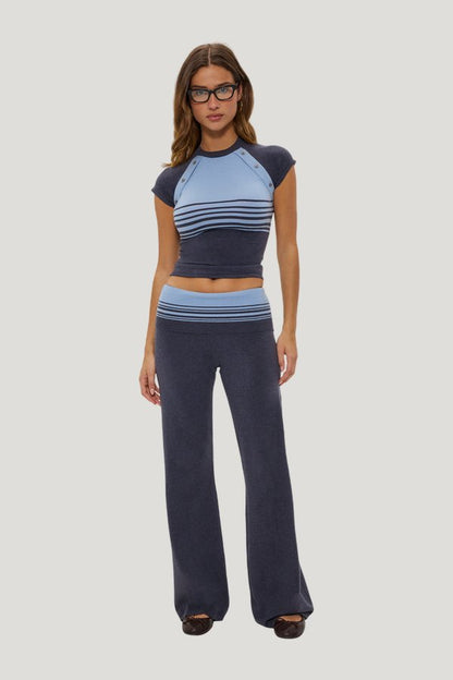 Shore Low Rise Knit Pants - Stone Stripe — model front