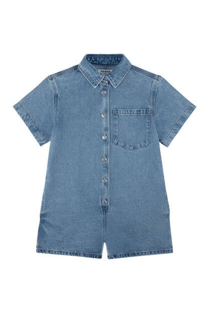 Short Sleeve Denim Romper - Vintage Wash — packshot