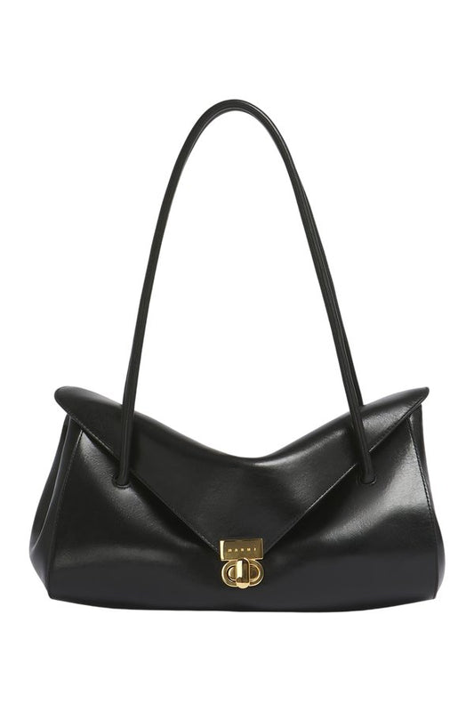Black leather E/W shoulder bag — packshot