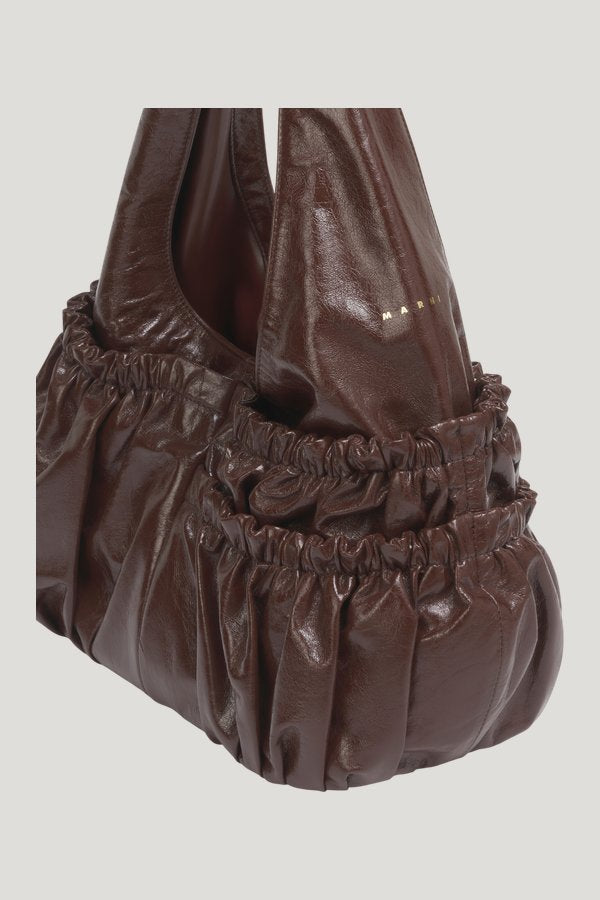 Brown leather gathered hobo bag — extra