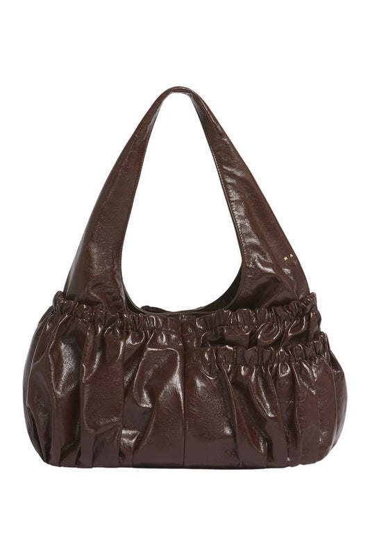 Brown leather gathered hobo bag — packshot