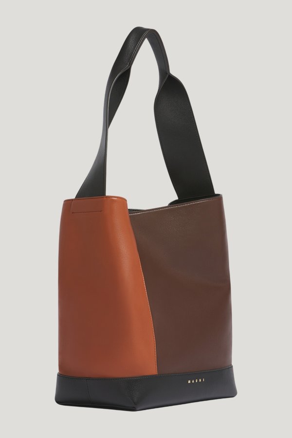 Light brown, dark brown and black leather Pod 2.0 bag — extra