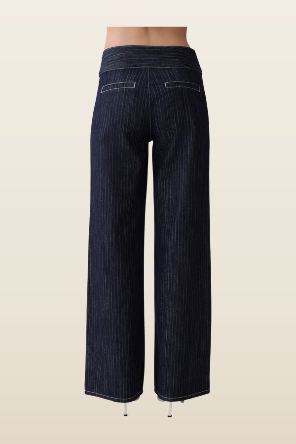 Sienna Flare Mid Rise Denim Jeans - Indigo Pinstripe — model back