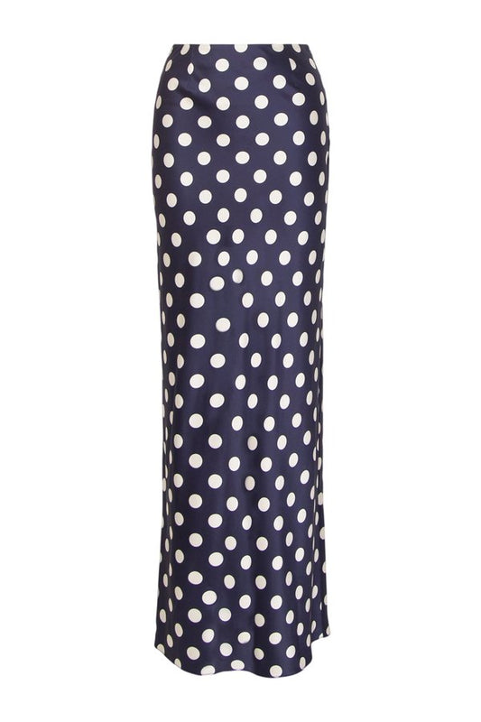 Silk Maxi Skirt (Navy Polka Dot) — packshot