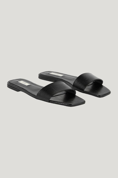 Slim lizard-embossed bandeau slides — model front