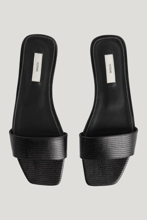 Slim lizard-embossed bandeau slides — model side