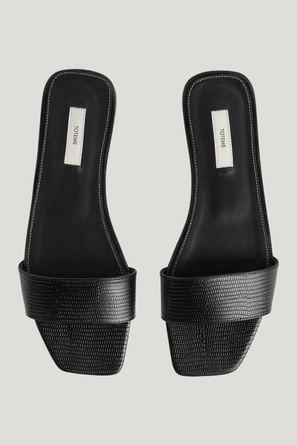 Slim lizard-embossed bandeau slides — model side