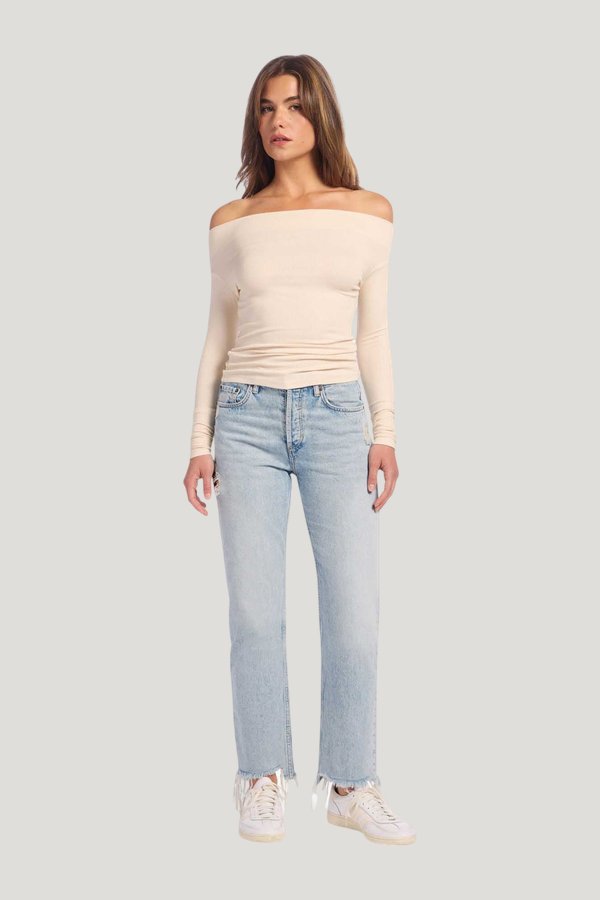 Slinky Rib Off-The-Shoulder Shirt — carry 2