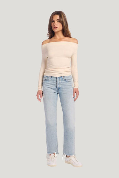 Slinky Rib Off-The-Shoulder Shirt — carry 2