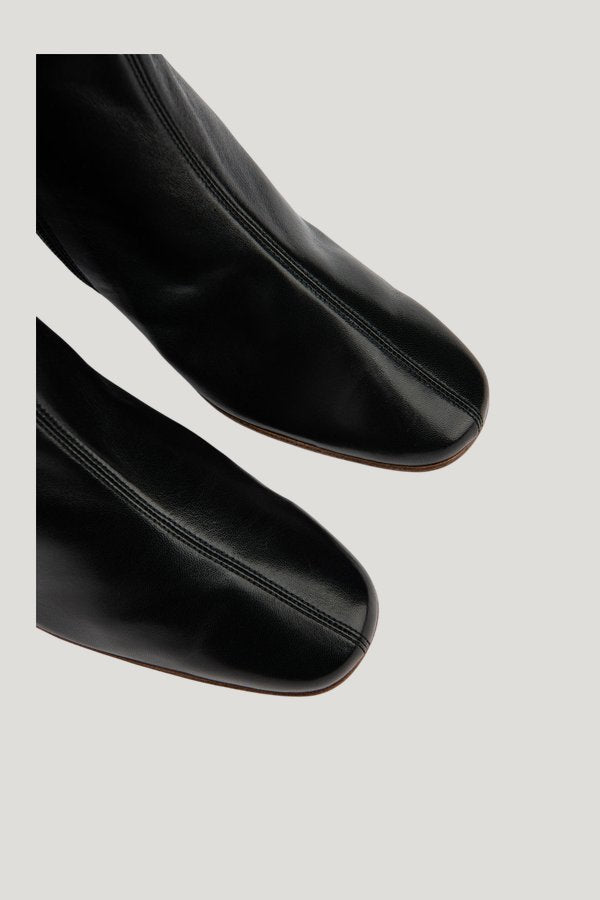Sofia Black Leather Ankle Boot — model side