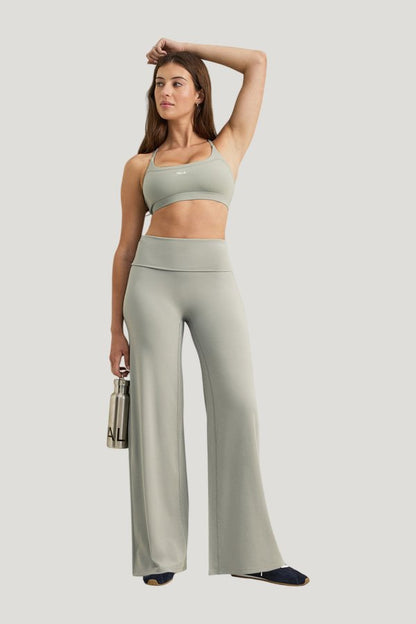 SoftSet Fold Waist Wide Leg Trouser — model front