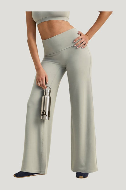 SoftSet Fold Waist Wide Leg Trouser — model side