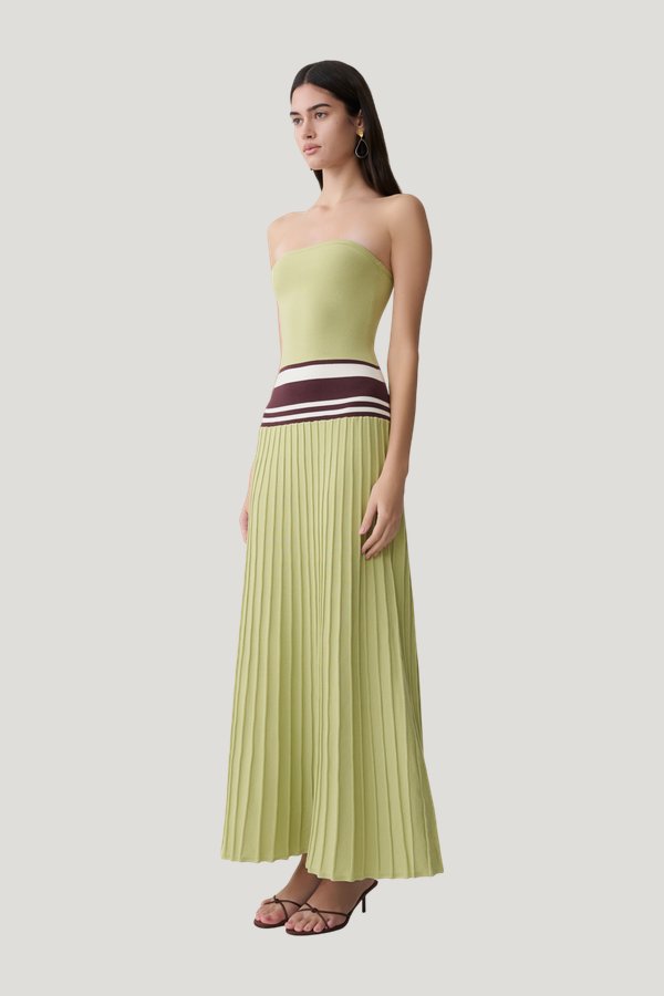 Solaris Strapless Contrast Knit Maxi Dress — model side
