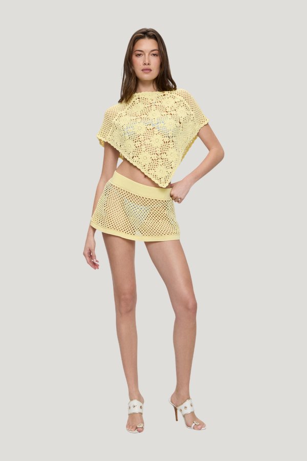 Sophie Crochet Poncho - Whipped Butter — model front
