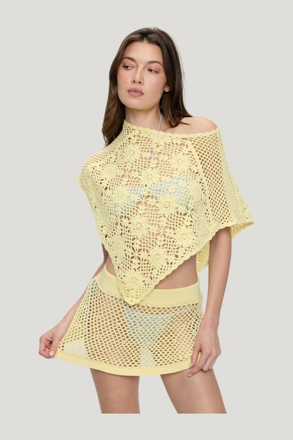 Sophie Crochet Poncho - Whipped Butter — model side
