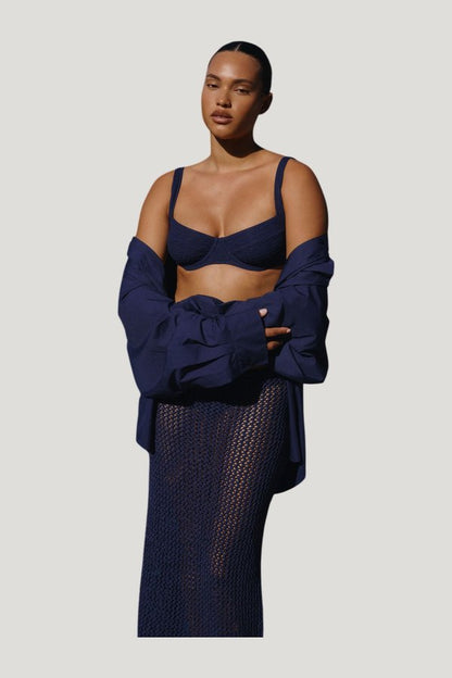 Sorrento Top - Midnight Crinkle — model front