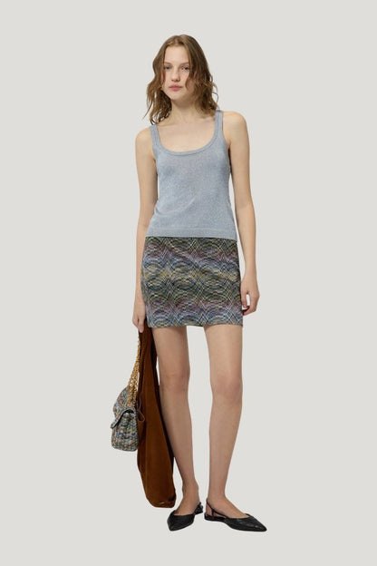 Space-dye viscose lamé mini skirt — model front