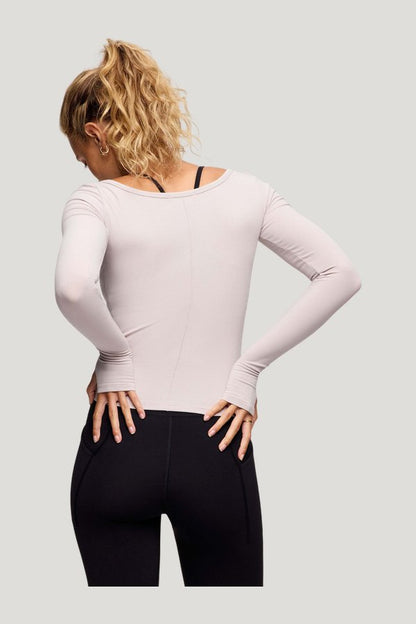 Sporty Rib Portrait Long Sleeve Top | Fog — carry 5