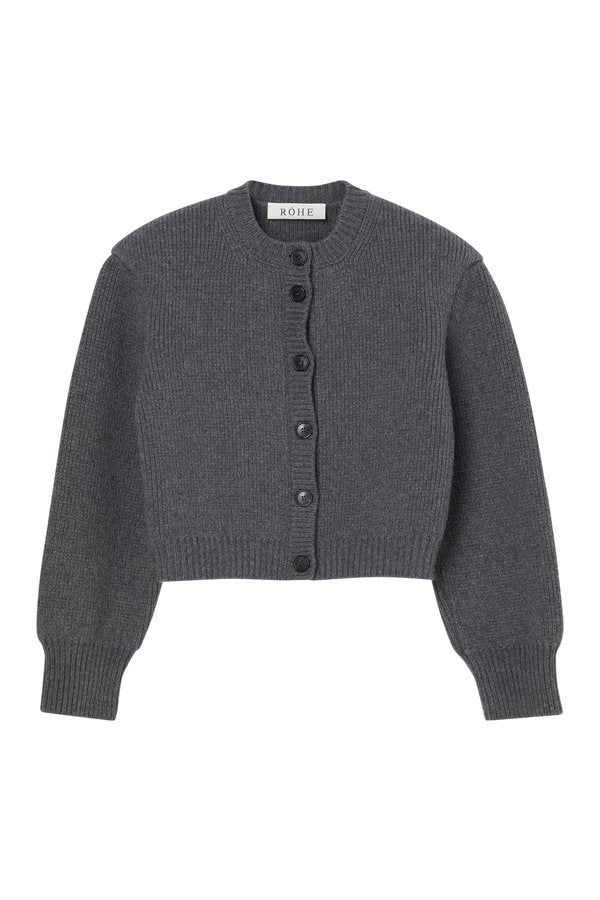 Statement shoulder cardigan | mid grey melange — packshot