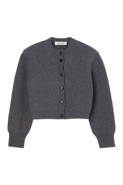 Statement shoulder cardigan | mid grey melange — packshot