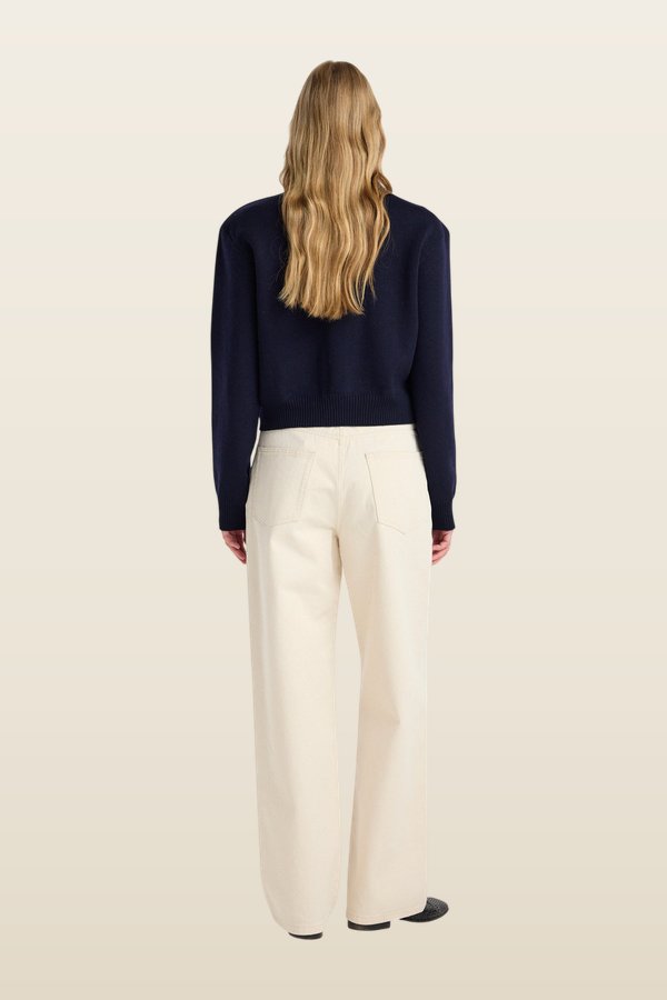 Statement shoulder cardigan — model back