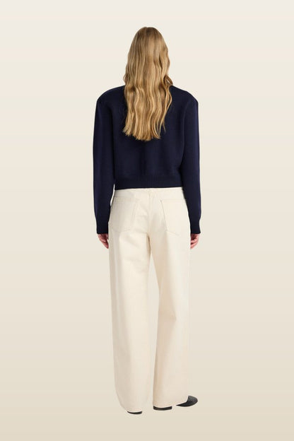 Statement shoulder cardigan — model back