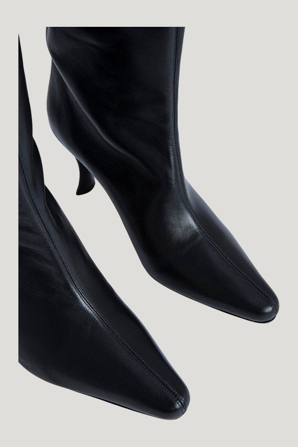 Stevie 42 Black Smooth Calf Leather Knee-High Boot — model side