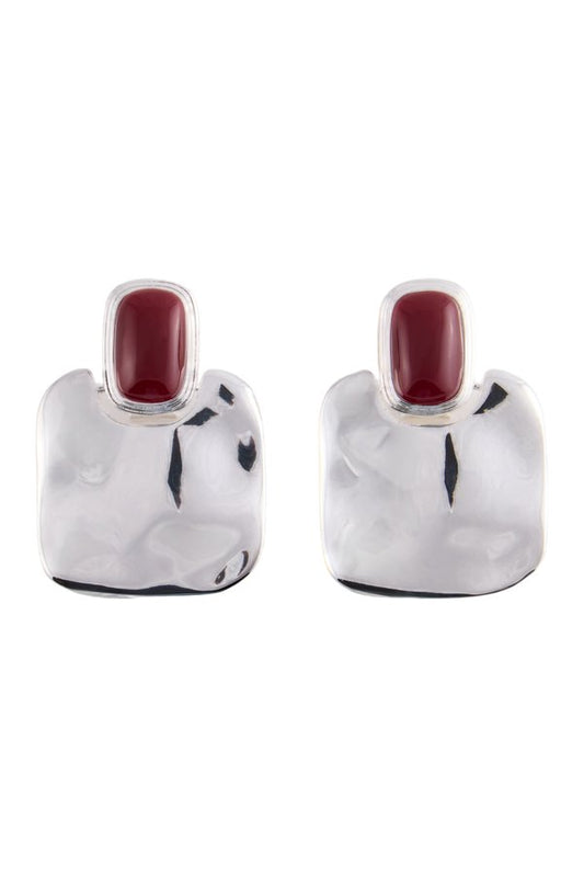 Stone Drop Earring (Silver/Oxblood) — packshot