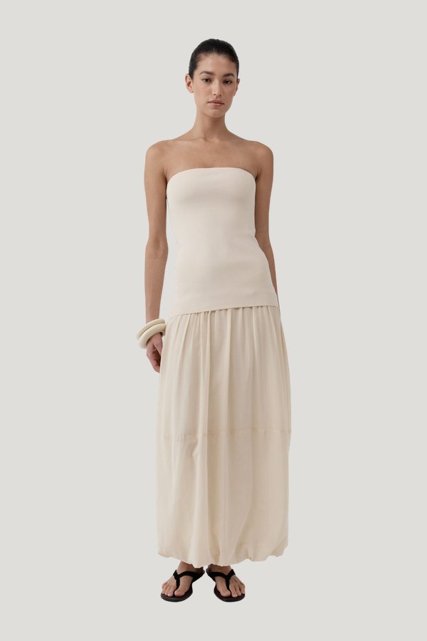 Strapless Balloon Hem Dress — model front