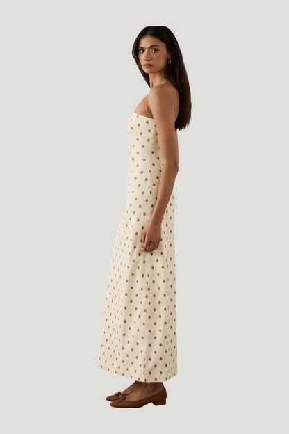 Strapless Foldover Midi Dress — model side