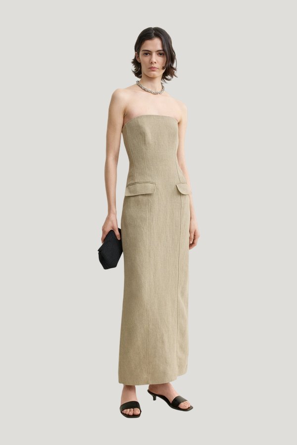 Strapless pocket dress — model front