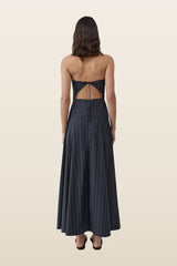 Strapless Rouleau Dress - Ink Stripe — model back
