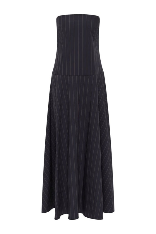 Strapless Rouleau Dress - Ink Stripe — packshot