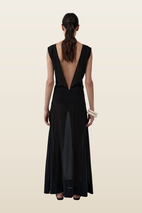 Stretch Silk Bateau Dress — model back