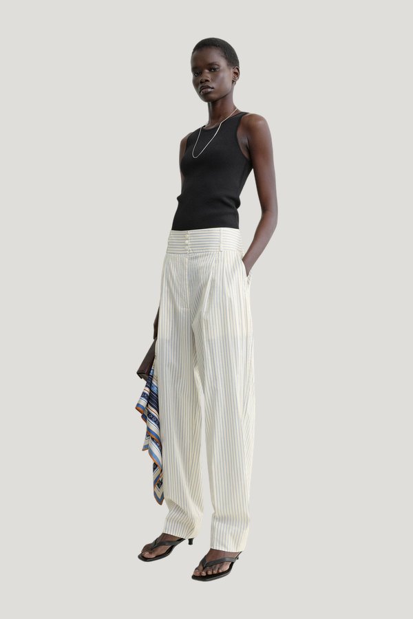 Stripe balloon trousers white/cobalt — model front