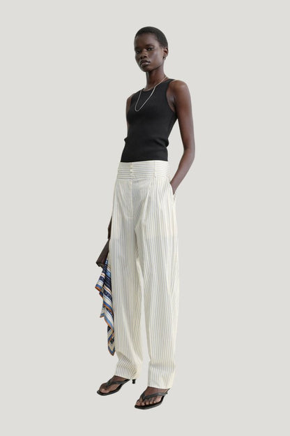 Stripe balloon trousers white/cobalt — model front