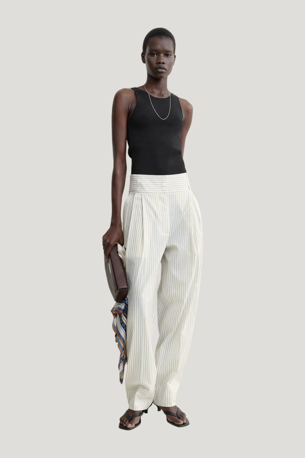 Stripe balloon trousers white/cobalt — model side