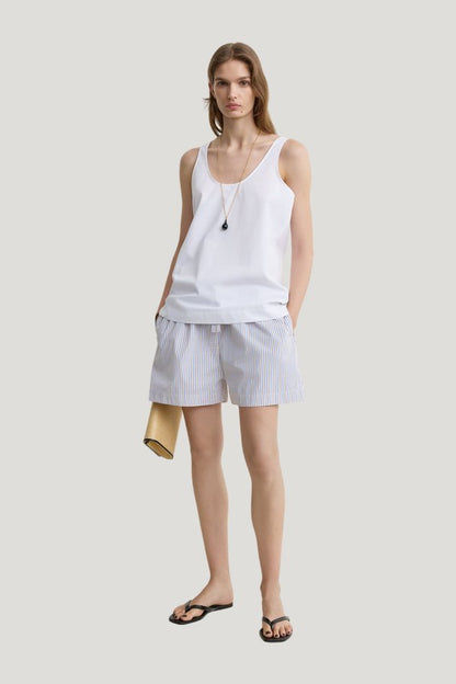Striped summer shorts — model front