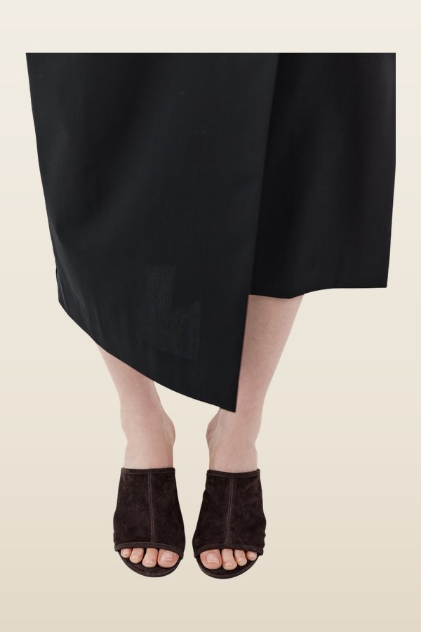 Suede Bandeau Wedge - Coffee — model back