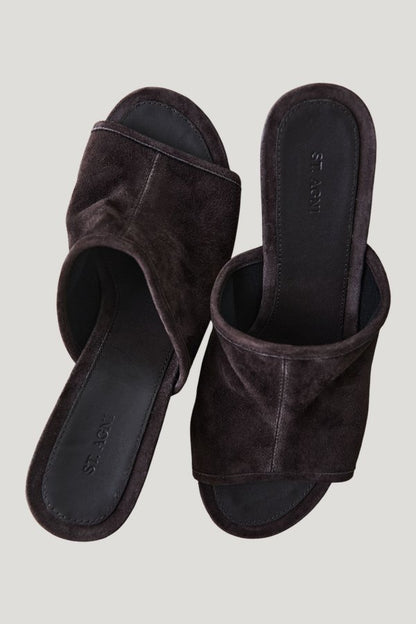 Suede Bandeau Wedge - Coffee — model front