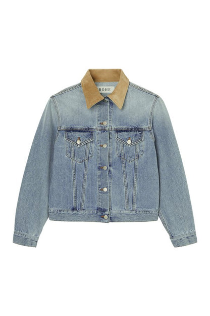 Suede collar fitted denim jacket | classic — packshot