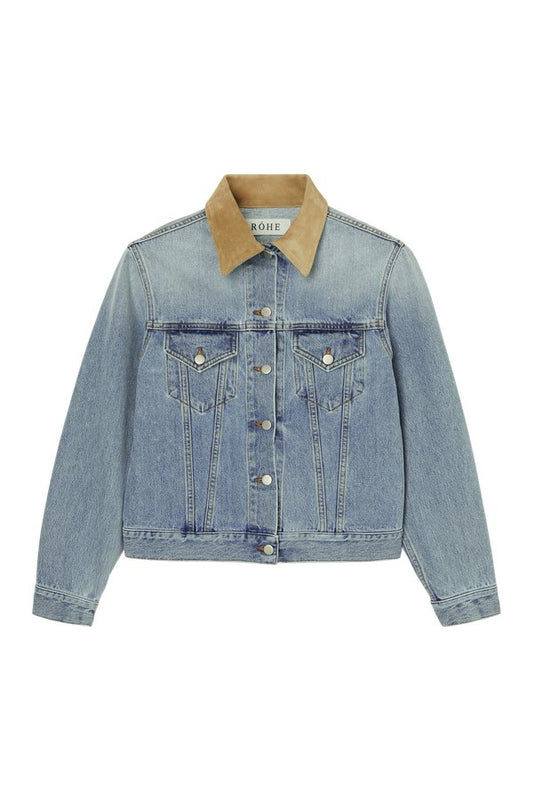 Suede collar fitted denim jacket | classic — packshot