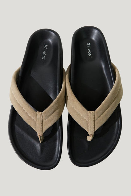 Suede Stitch Detail Thong Slide - Rock — model front